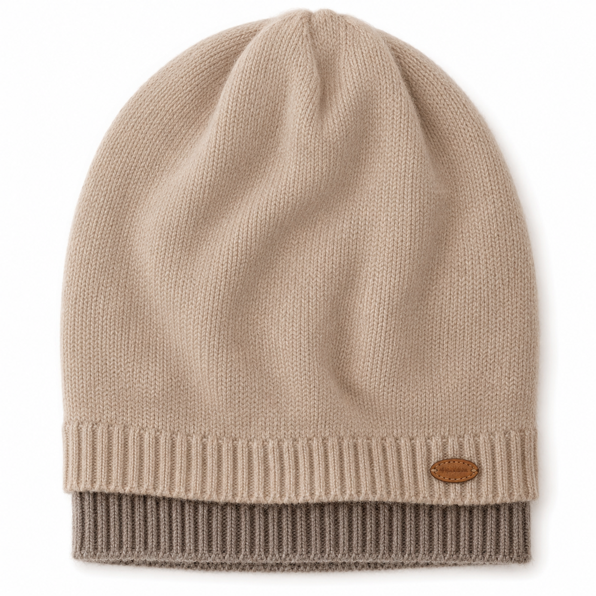 Brown taupe ribbed cashmere beanie hat, plain knit