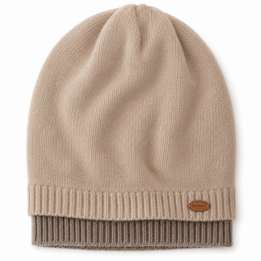 Brown taupe ribbed cashmere beanie hat, plain knit