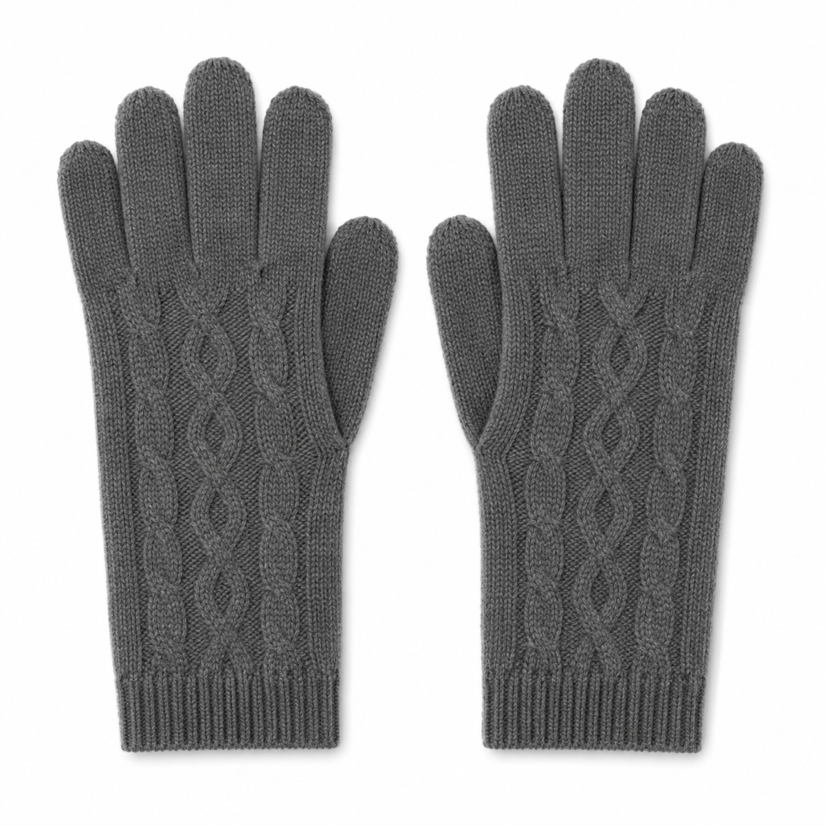 Charcoal grey textured-knit cashmere gloves with a ribbed cuff