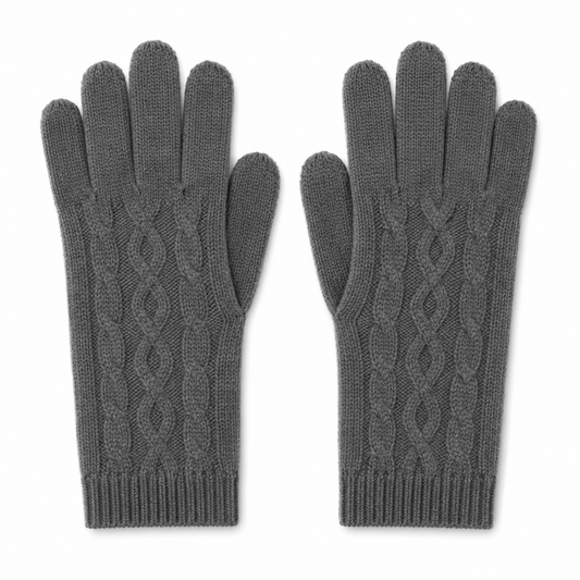 Charcoal grey textured-knit cashmere gloves with a ribbed cuff