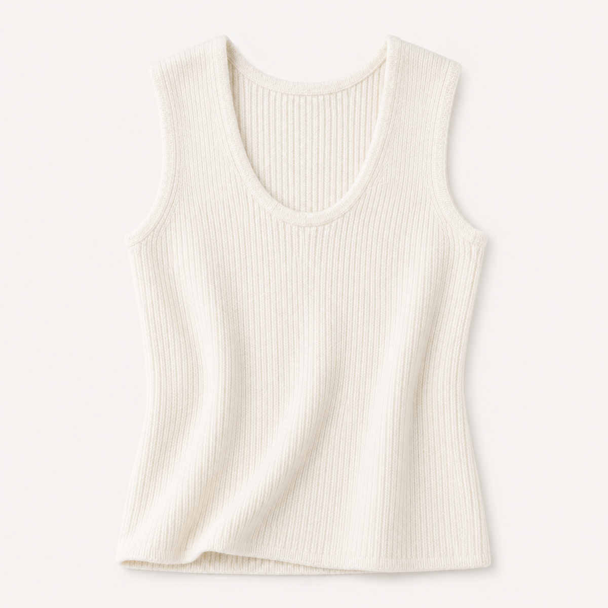 Back view of a grey ribbed cashmere sleeveless vest