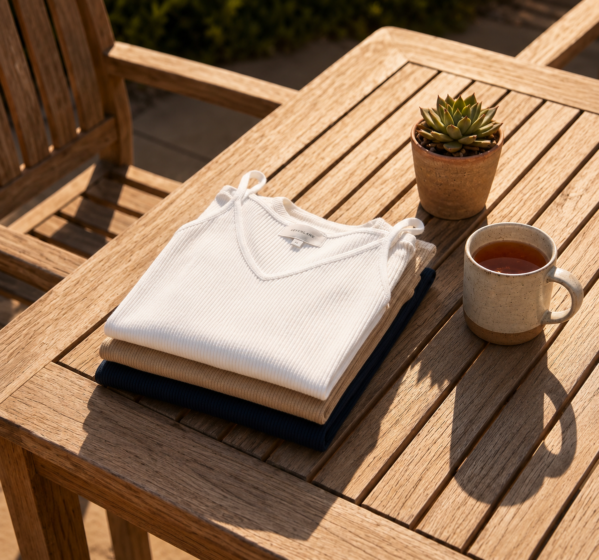 White ribbed cashmere camisole with narrow straps and a scoop neckline
