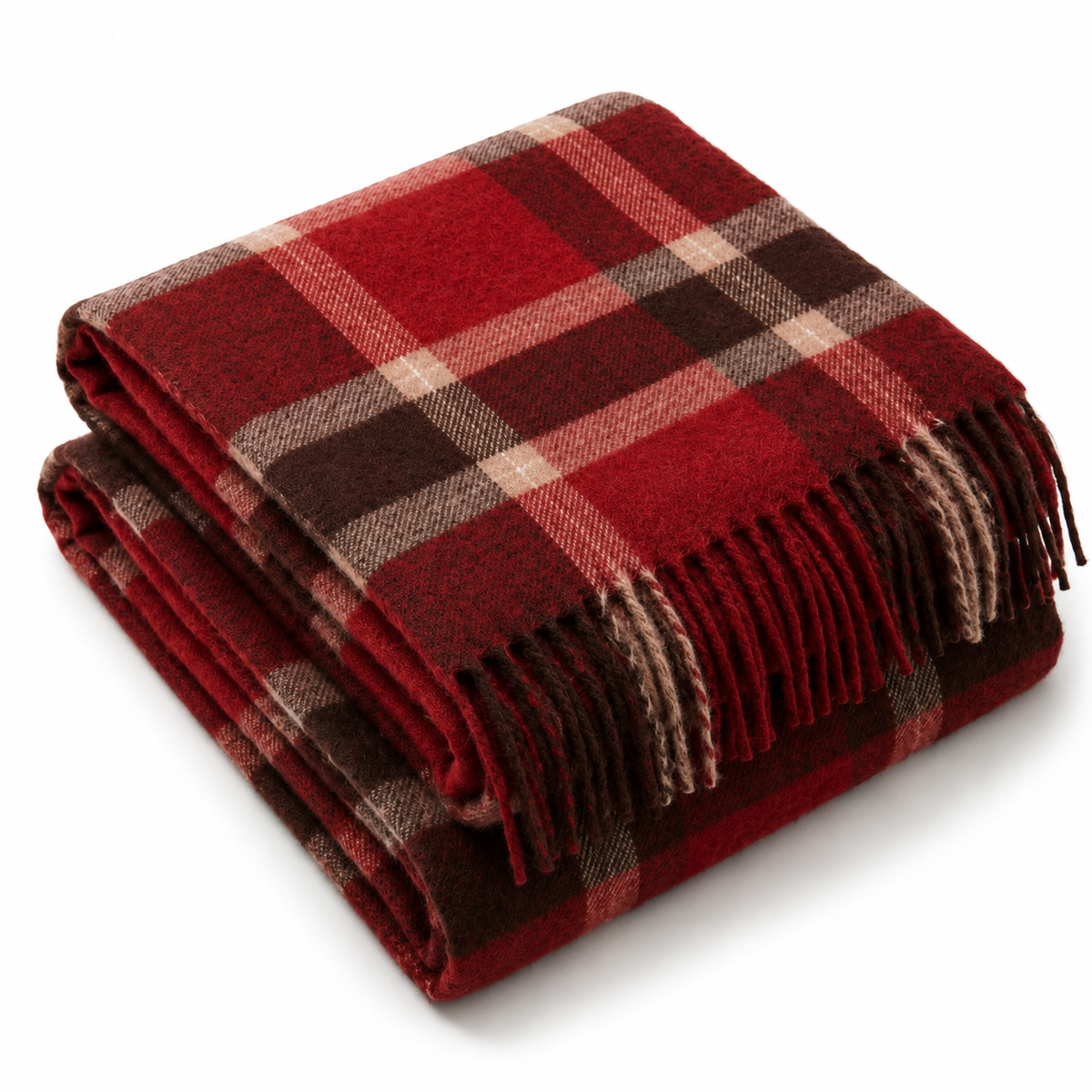Close-up of the charcoal and red check weave on a cashmere scarf