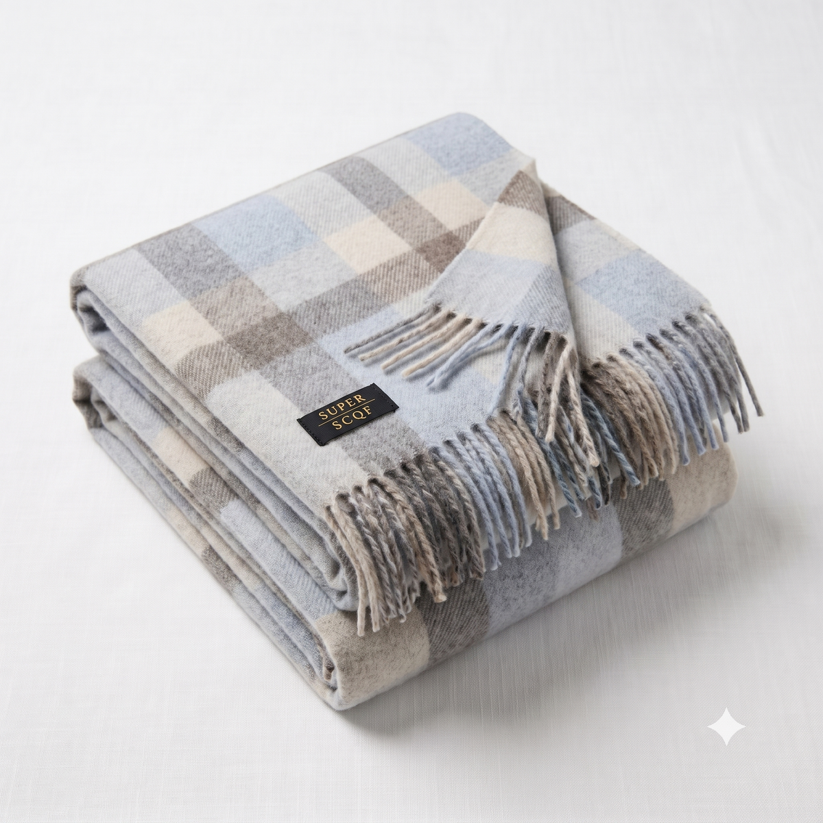 Grey & Blue Tartan Plaid Blanket Scarf