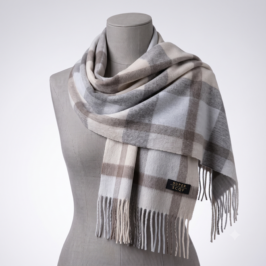 Grey & Blue Tartan Plaid Blanket Scarf