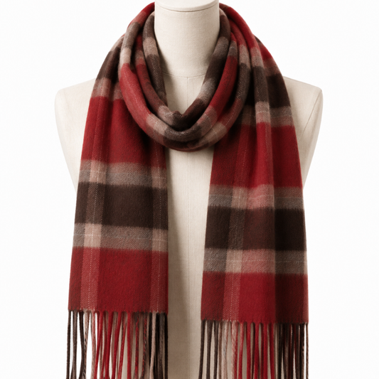 Charcoal & Red Tartan Plaid Blanket Scarf
