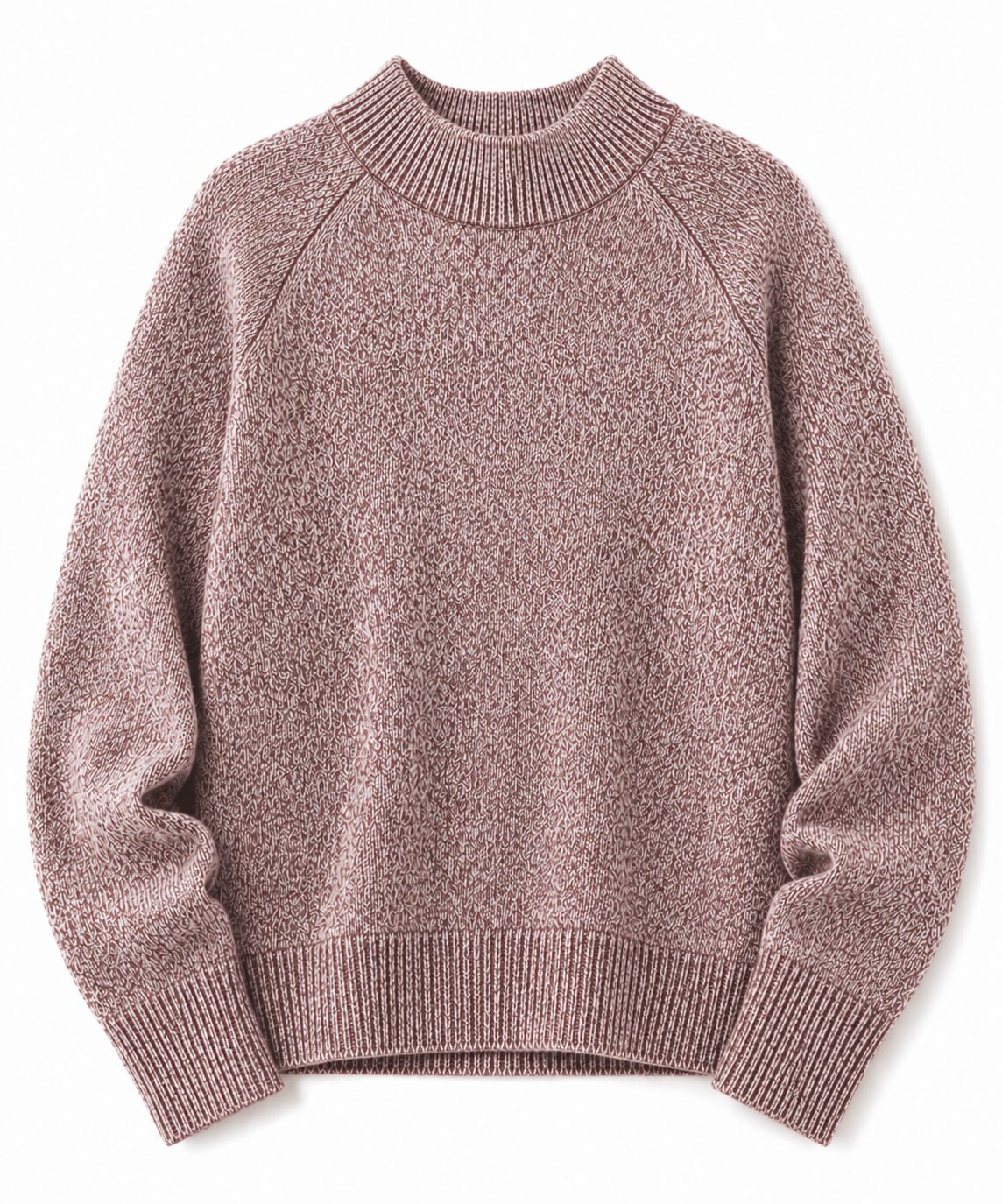 Blue and white cashmere crew neck jumper shown on model, front view