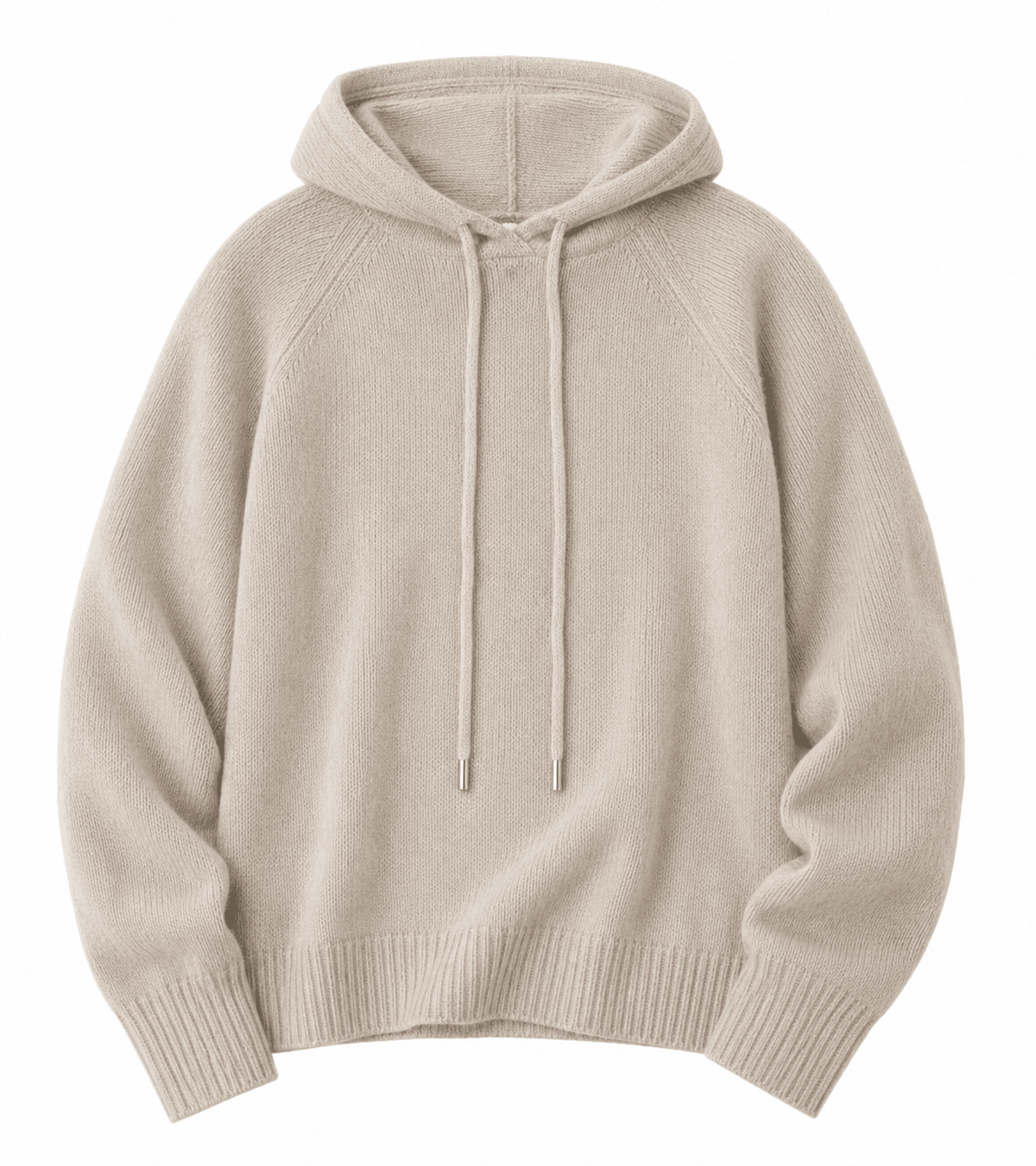 Light brown cashmere zip-through hoodie for women, shown on model